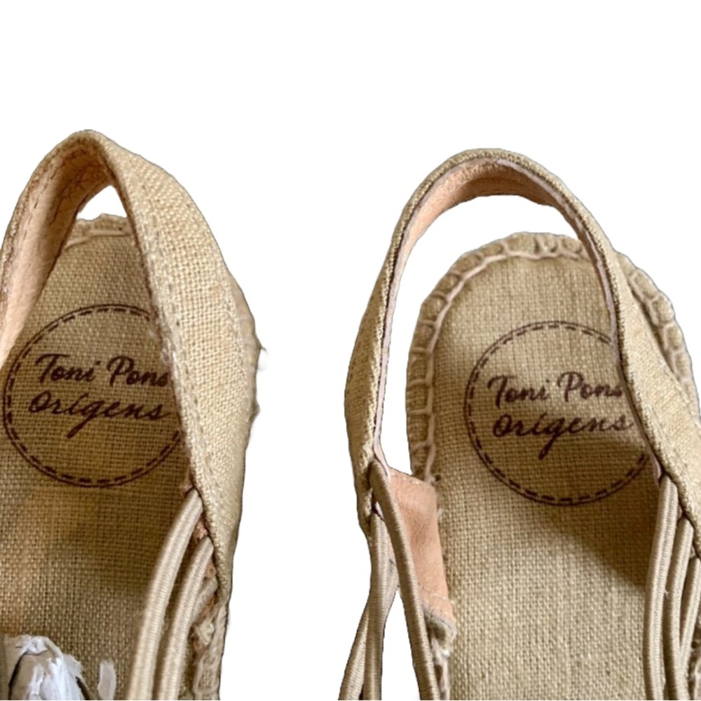 NWOB TONI PONS ORIGENS Women's Sitges Stone Tan Metallic Wedge Sandals Sz 5.5/36 - Picture 9 of 10
